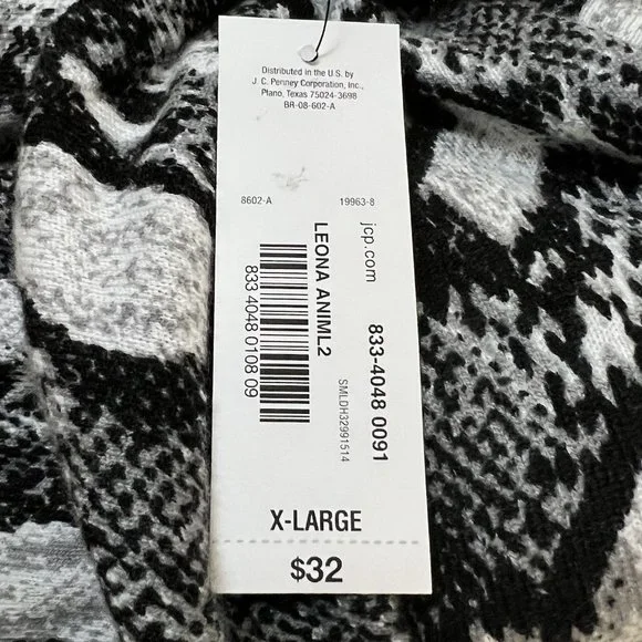 Worthington Womens Leona Animal Print Sweater Snake Cotton Blend Black White Sz - Picture 7 of 7